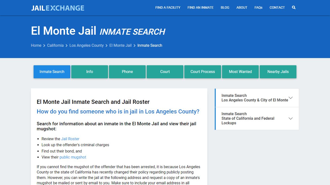 Inmate Search: Roster & Mugshots - El Monte Jail, CA