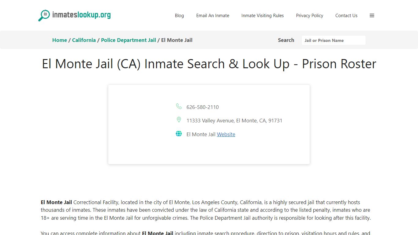El Monte Jail (CA) Inmate Search & Look Up - Prison Roster