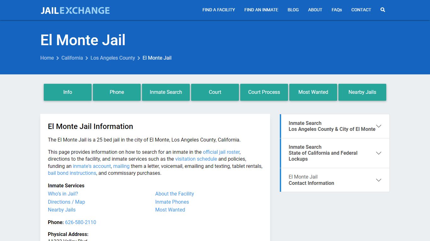 El Monte Jail, CA Inmate Search, Information - Jail Exchange