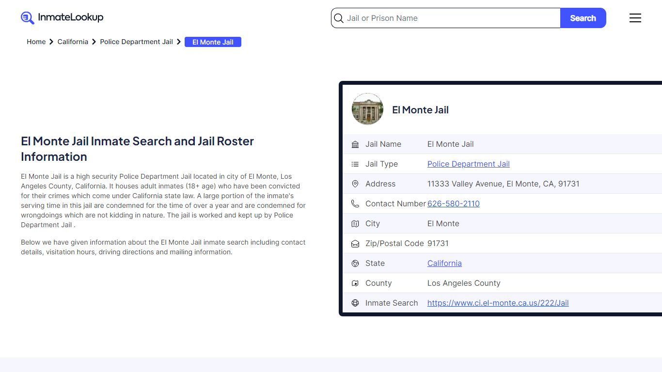 El Monte Jail (CA) Inmate Search California - Inmate Lookup